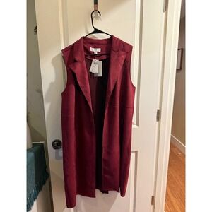 Magaschoni Womens Faux Suede Longline Vest Duster Malbec Burgundy XL G505102